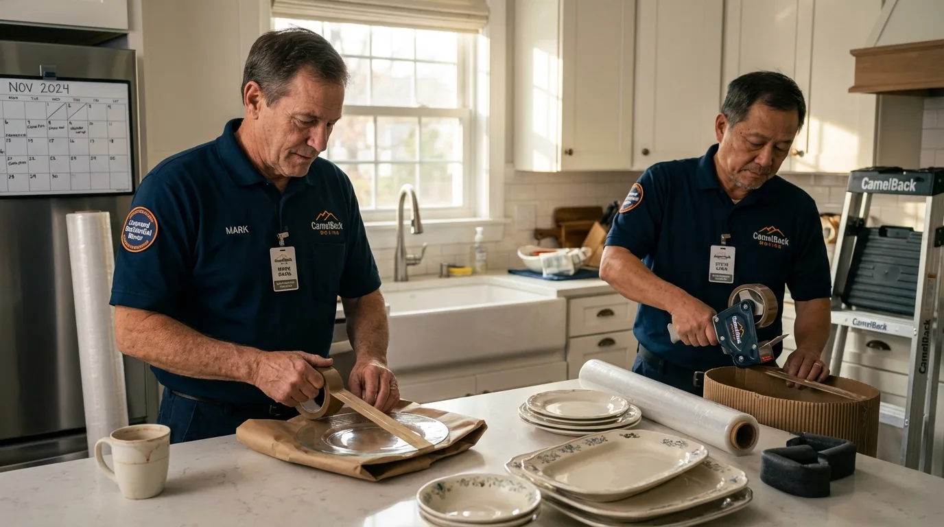Professional crew packing kitchen dishware in Rockford, MN